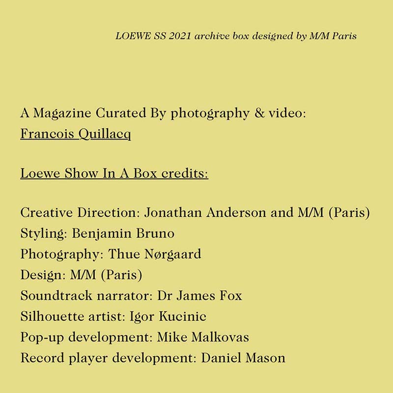Loewe SS 2021 credits — Silhouette artist: Igor Kucinic
