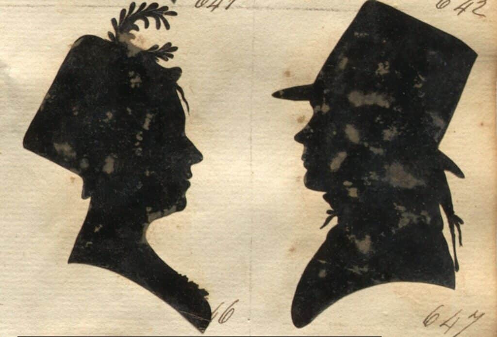 La silueta antigua recortada con tijeras.